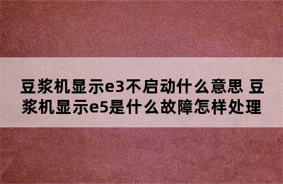 豆浆机显示e3不启动什么意思 豆浆机显示e5是什么故障怎样处理